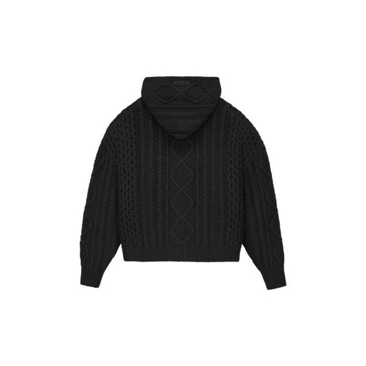Essentials FW23 Jet Black Cable Knit Hoodie