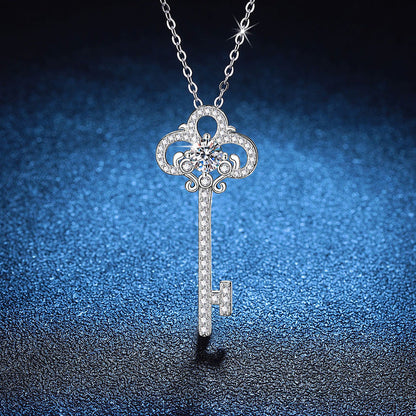 Vintage 3.5cm Key Pendant 1/2CT Moissanite Necklace