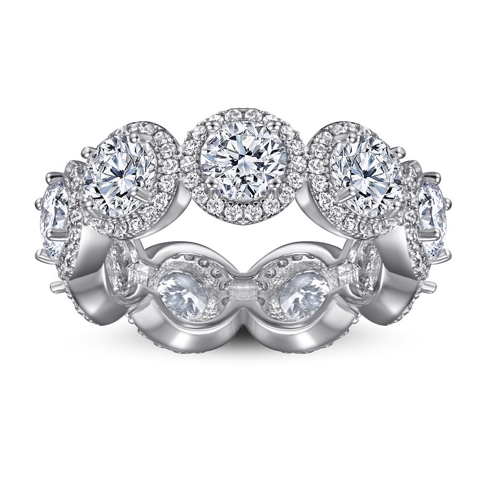 5ct Round Halo Eternity Band Moissanite Rings