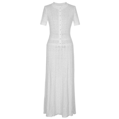 Sandro French Retro Short Sleeve Eyelet Knit Dress