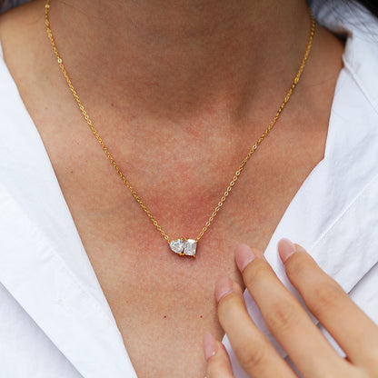 2 Carats Sugar Cube Heart Moissanite Pendant Clavicle Chain Necklace