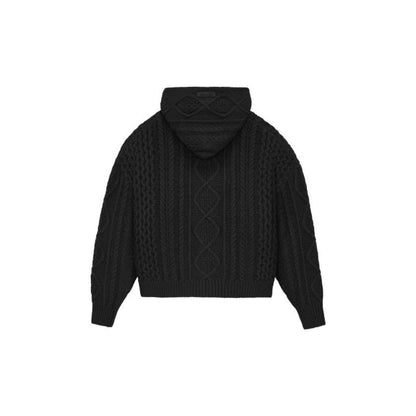 Essentials FW23 Jet Black Cable Knit Hoodie