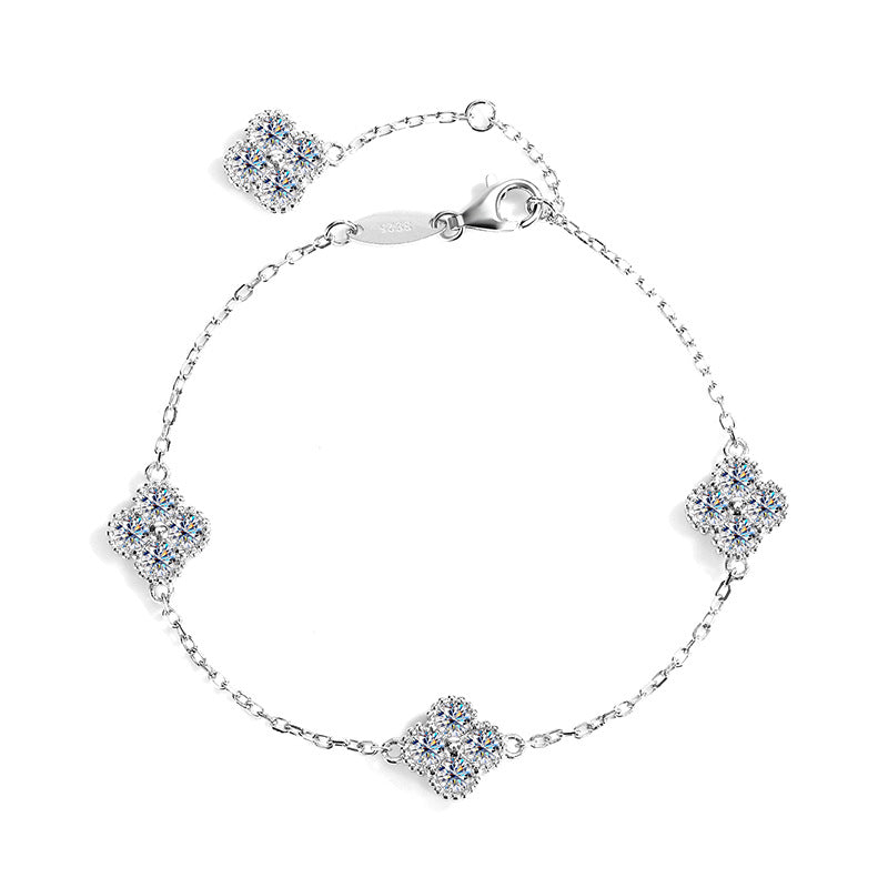 Moissanite Dainty Clover Necklace Bracelet Earrings